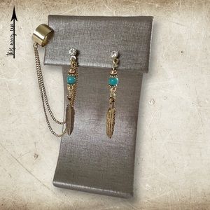 FEATHER EARRINGS and ear cuff set